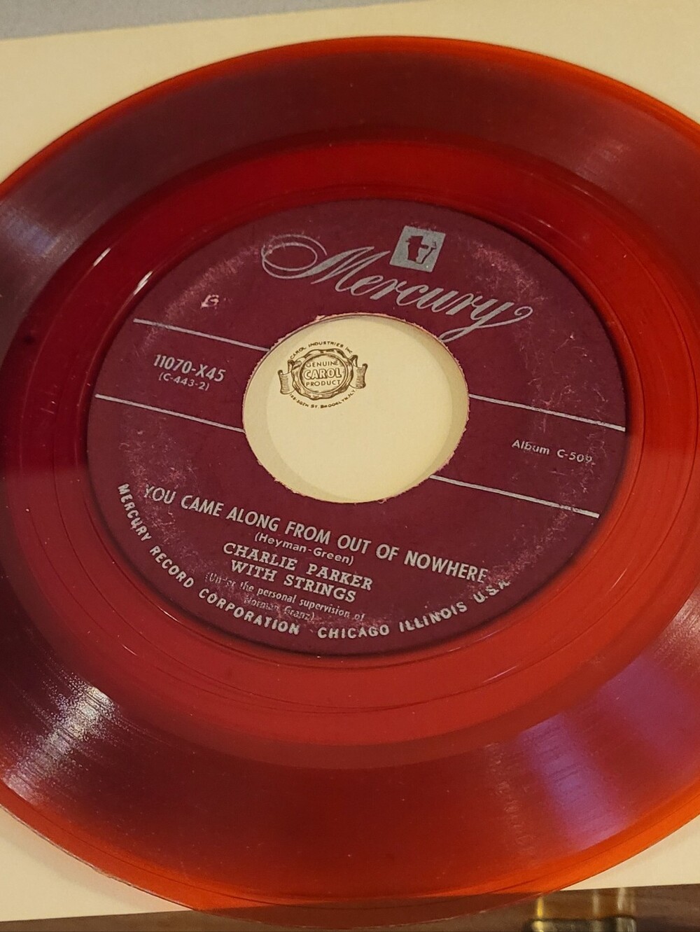 Mercury Red Translucent 45 RPM Vinyl - Charlie Parker